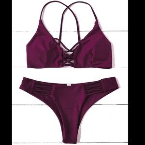 Maroon Halter Criss Cross Bikini set 2Pc Swimsuit